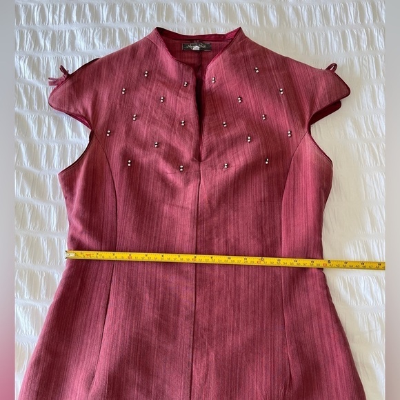 MAGGIE WALT Sleeveless Dress Side Slits Pearls Rhinestones Form Fitting - Picture 13 of 17